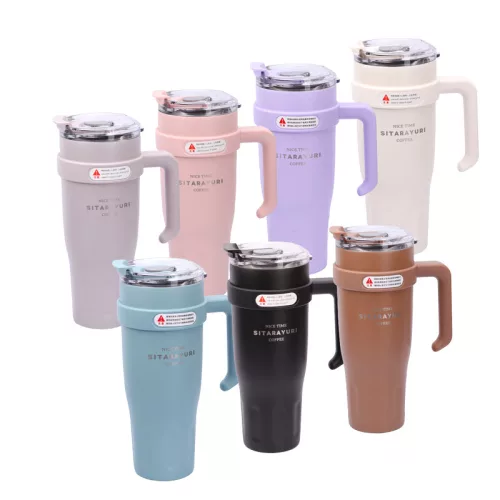 Rozsdamentes acél termosz bögre szívószállal 1.2 L - Capuccino színű