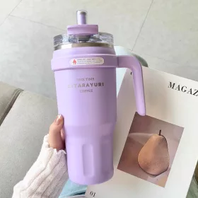   SITARAYURI Coffee thermo bögre szívószállal és füllel – 1 liter, lila