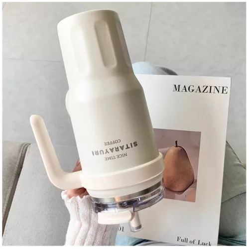 SITARAYURI Coffee thermo bögre szívószállal és füllel – 1 liter, lila