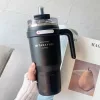 SITARAYURI Coffee thermo bögre szívószállal és füllel – 1 liter, fekete