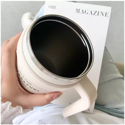 SITARAYURI Coffee thermo bögre szívószállal és füllel – 1 liter, szürke