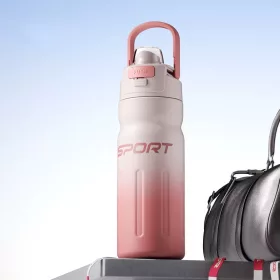  550 ml sport termosz duplafalú rozsdamentes acélból – rózsaszín-fehér szigetelt kulacs