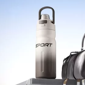   550 ml sport termosz duplafalú rozsdamentes acélból – bézs-fekete szigetelt kulacs