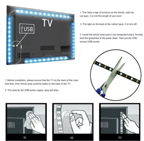 LED szalag RGB színes TV Világítás 5 m USB-s,  készlet távirányítóval