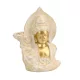 Arany-fehér kerámia Buddha szobor – 16×12 cm spirituális dekoráció lótusz motívummal