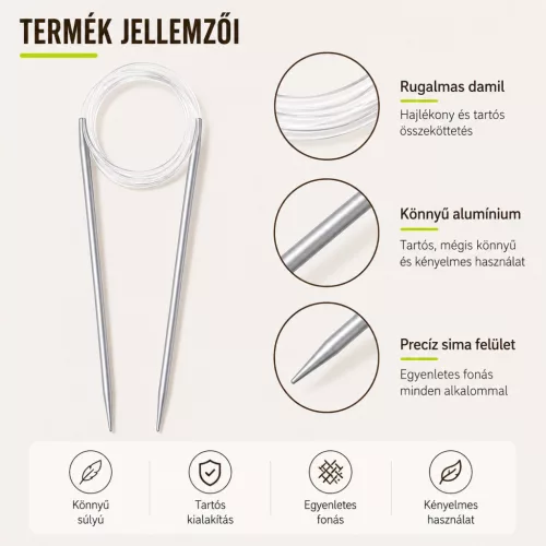 Alumínium körkötőtű 5 mm × 80 cm, rugalmas damillal