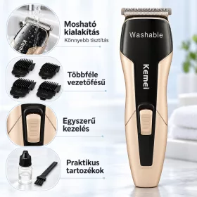   Kemei KM-5015 vezeték nélküli hajvágó gép – mosható kialakítással, 4 vezetőfésűvel