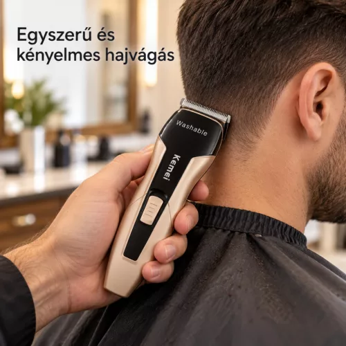 Kemei KM-5015 vezeték nélküli hajvágó gép – mosható kialakítással, 4 vezetőfésűvel