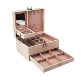   Kerek csatos ékszertartó műbőr 3 szintes krém színű - 22 cm