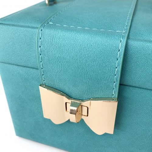 Műbőr Ékszertartó doboz, Arany színű Masnis Díszítéssel - Türkiz színű