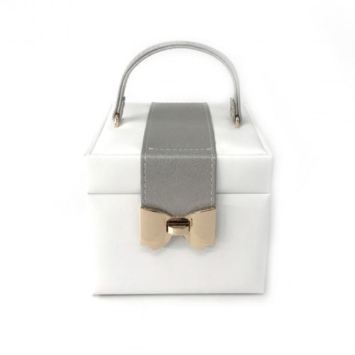Műbőr Ékszertartó doboz, Arany színű Masnis Díszítéssel - Fehér színű