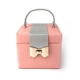   Műbőr Ékszertartó doboz, Arany színű Masnis Díszítéssel - Rózsa színű