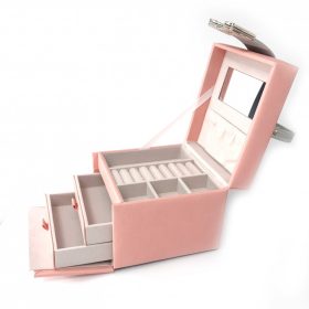   Műbőr Ékszertartó doboz, Arany színű Masnis Díszítéssel - Rózsa színű