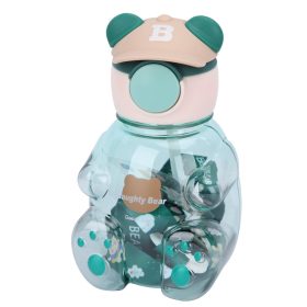   Gyerek kulacs 750 ml – zöld Naughty Bear mackós minta, szívószállal és hordozópánttal