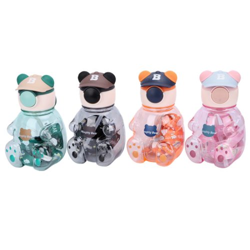 Naughty Bear 750 ml gyerek kulacs – medve formájú BPA-mentes palack szívószállal, fekete-szürke