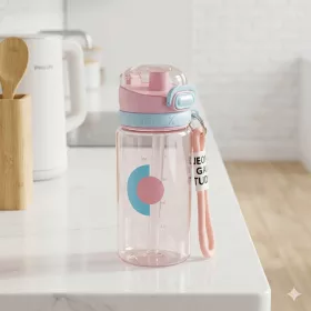   550 ml-es gyermek sport kulacs szívószállal és hordozópánttal – BPA-mentes ivópalack, rózsaszín-kék