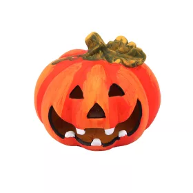   LED-es Halloween kerámia tök, 13 cm magas, 17 cm átmérőjű