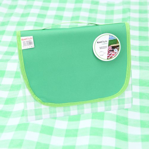 Picnik takaró vízálló 200 x 200 cm tépőzáras hordozó füles - Zöld kockás