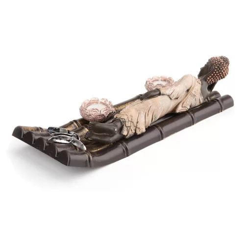 Fekvő Buddha mécsestartó - műgyanta - 39,5 cm