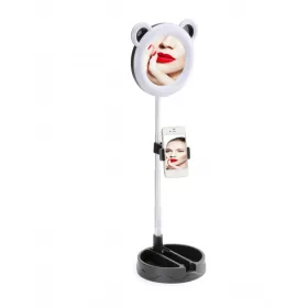 LED Sminktükör, Telefontartóval D3 - Fekete
