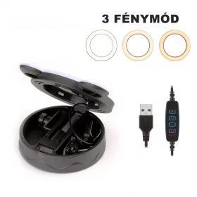 LED Sminktükör, Telefontartóval D3 - Fekete