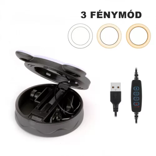 LED Sminktükör, Telefontartóval D3 - Fekete