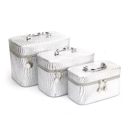 Kozmetikai táska kettős cipzárnyílás Műbőr Kicsi - ezust