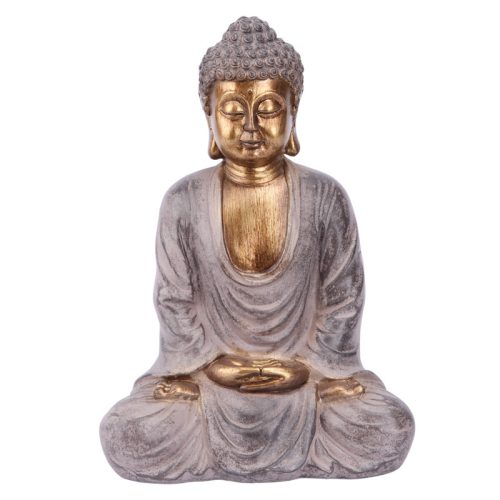 Arany Buddha szobor – 24 cm, elegáns dekoráció műgyantából