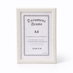   A4 méretű fehér fa hatású képkeret – letisztult oklevél- és dokumentumkeret, modern faliképkeret