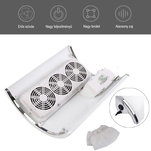 Műkörmös porelszívó kéztámasz, 3 ventilátor 40W, körömszalon eszközök - fehér