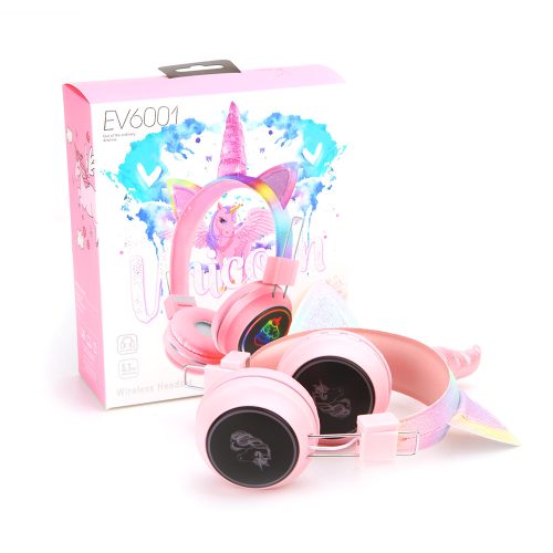Unikornis Színes ragyogás, Bluetooth fülhallgató mikrofonnal - Rózsaszín
