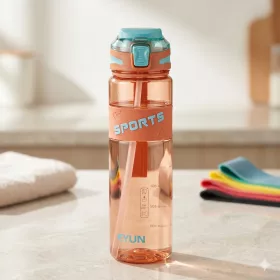   1000 ml-es szívószálas sport kulacs csuklópánttal – BPA-mentes ivópalack, narancs-kék
