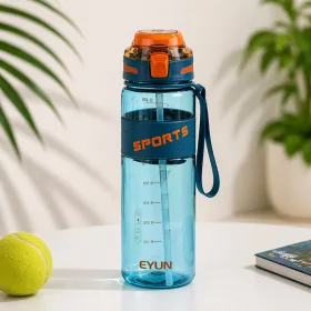   1000 ml-es szívószálas sport kulacs csuklópánttal – BPA-mentes ivópalack, sötétkék-narancs