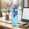 1000 ml-es szívószálas sport kulacs csuklópánttal – BPA-mentes ivópalack, világoskék-sárga