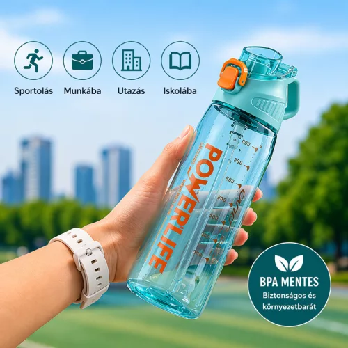 Fekete sport kulacs 1030 ml – szivárgásmentes BPA-mentes ivópalack biztonsági zárral