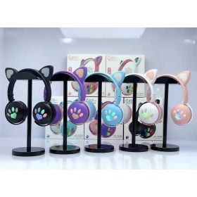   Macskafül, Színes ragyogás, Bluetooth fülhallgató mikrofonnal - Feket