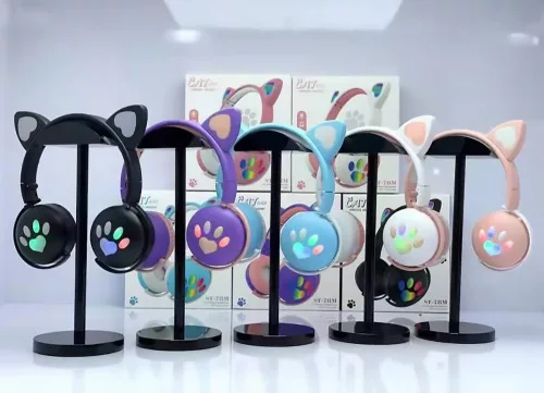 Macskafül, Színes ragyogás, Bluetooth fülhallgató mikrofonnal - Kék