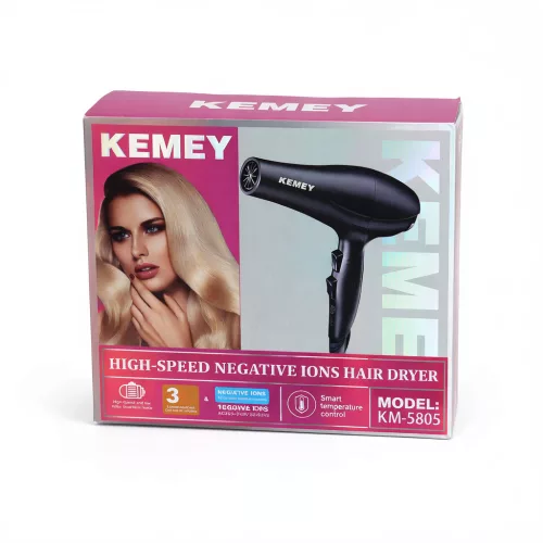 Kemey KM-5805 nagysebességű negatív ionos hajszárító – 1000 W, intelligens hőmérséklet-szabályozással