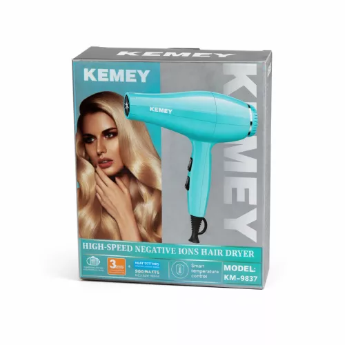 Kemey KM-9837 nagysebességű negatív ionos hajszárító – 900 W, intelligens hőmérséklet-szabályozással