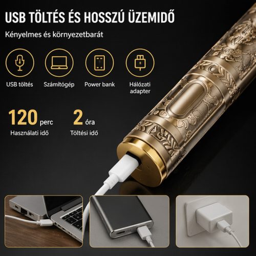 Kemei KM-T-2 professzionális hajvágó trimmer – vezeték nélküli T-penge, vintage arany kínai sárkány dizájn