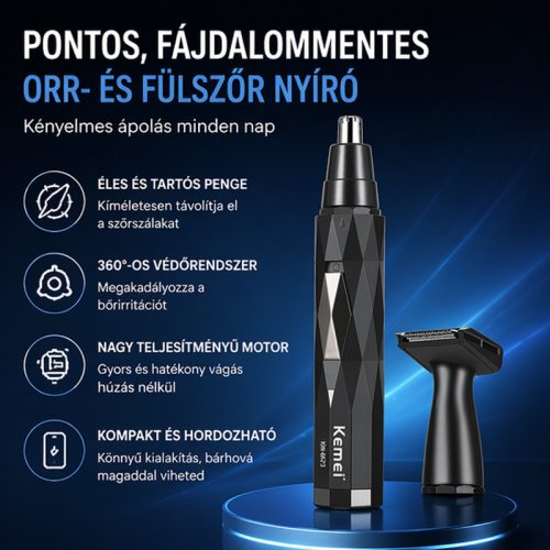 Kemei KM-6673 2 az 1-ben orr- és szakállnyíró – vezeték nélküli trimmer cserélhető fejjel