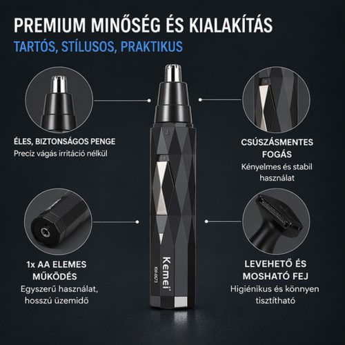 Kemei KM-6673 2 az 1-ben orr- és szakállnyíró – vezeték nélküli trimmer cserélhető fejjel