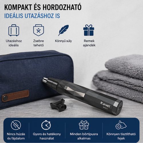 Kemei KM-6673 2 az 1-ben orr- és szakállnyíró – vezeték nélküli trimmer cserélhető fejjel