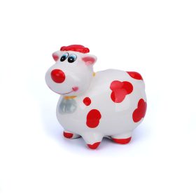   Foltos boci - porcelán pénzérme gyűjtő persely - 12 x 11x 8 cm - piros foltos