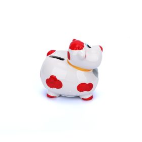   Foltos boci - porcelán pénzérme gyűjtő persely - 12 x 11x 8 cm - piros foltos