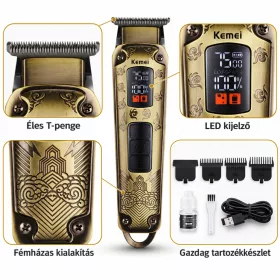   Kemei KM-1682 professzionális haj- és szakállvágó – T-pengével, LED kijelzővel