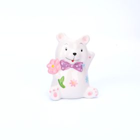   Macika rózsaszín füles, rózsaszín virágos 10 x 13 x 8 cm - porcelán pénzérme gyűjtő persely