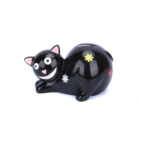   Porcelán cica - pénzérme gyűjtő persely - 17 x 10 cm - fekete