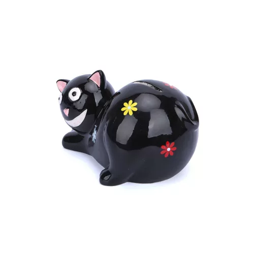 Porcelán cica - pénzérme gyűjtő persely - 17 x 10 cm - fekete