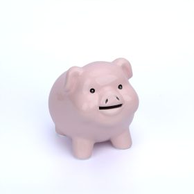   Halvány rózsaszínű malacpersely, porcelán - 15 x 14 x 11 cm